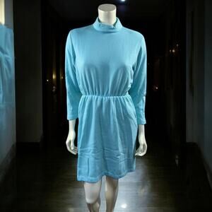 Vintage 1980s Alexia Turtleneck Dress - Light Blue - Secretary Style - Size 10P